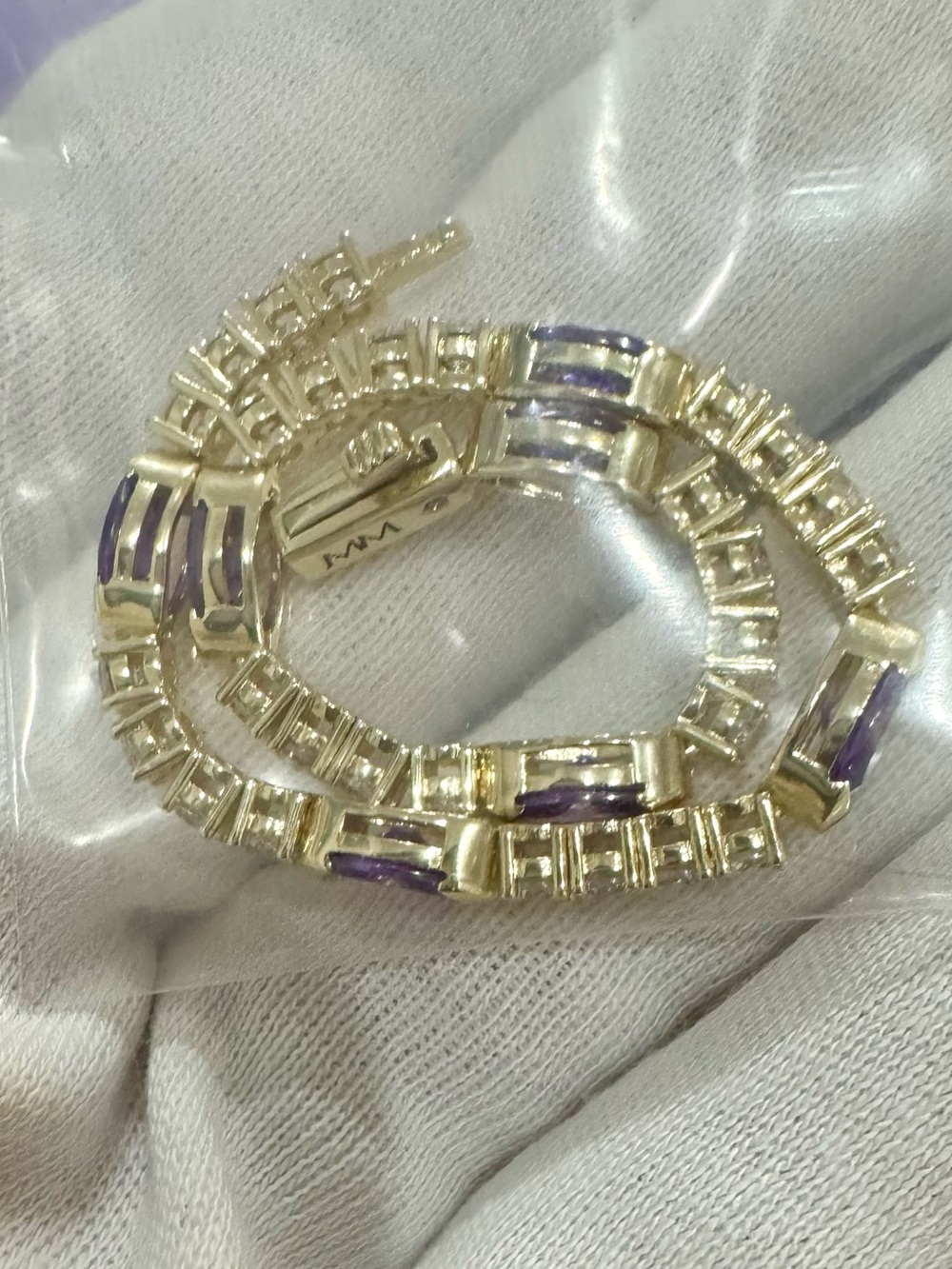 Melinda Maria Gold Bracelet with Simulated Amethysts and Diamondettes- 6.5” - Picture 7 of 12